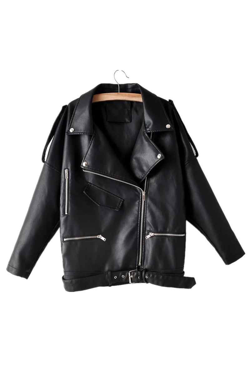 Chain Loose Female PU Leather Jacket