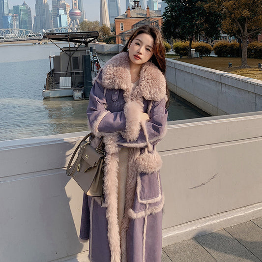 Women's, Purple Fur Fur Integrated Lamb Wool Coat