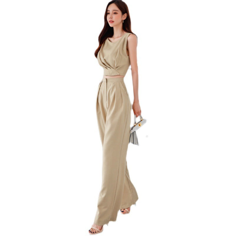 New Slim Top Temperament Thin Waist Wide Leg Pants For Women