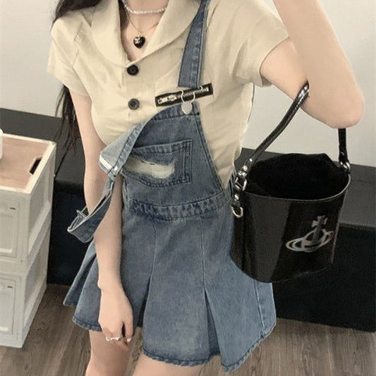 Women's Fashion Casual Denim Brace Dress